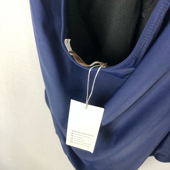 NEW Boutique Navy V-Neck Halter Lace Trim One Piece Swimsuit s - Picture 6 of 8